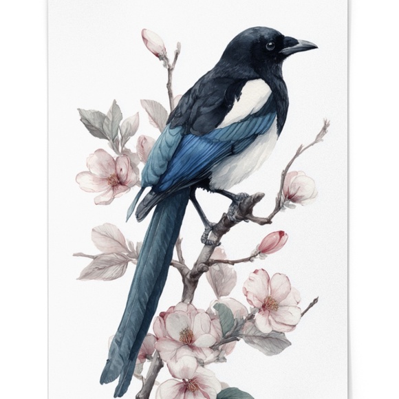 Watercolor Magpie Bird Wall Art Print, Unframed - Elegant Nature-Inspired Decor - Picture 2 of 6